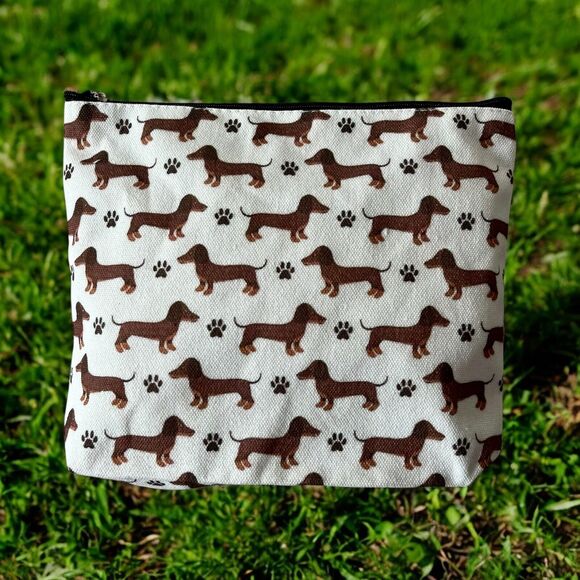 Cute Cartoon Dachshund Doxie Sausage Dog Print Toiletry Cosmetic Pouch Bag with - Picture 6 of 6